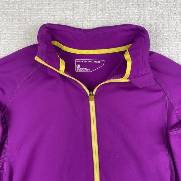 Y2K Salomon Fleece Retro Purple / Yellow Full Zip Hiking Jacket Actitherm Wom L - Picture 3 of 16